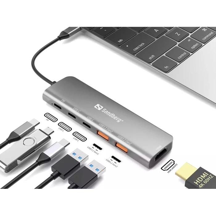 Sandberg USB C Docking Station with HDMI 4K PD Ethernet Silver