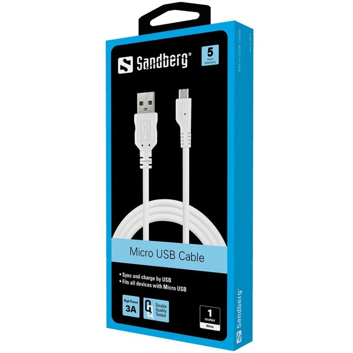 Sandberg Metatropeis Adaptors Regular USB 2.0 to micro USB Cable White 1m