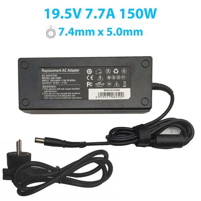 HP Ac Adapter Laptop Charger 150W 19.5V 7.7A with Detachable Power Cable ZM 150W