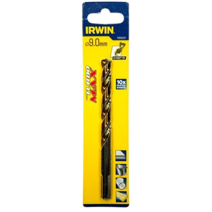 Irwin Turbomax HSS Drill Bit 9x81mm, Cylindrical Shank, for Wood & Metal