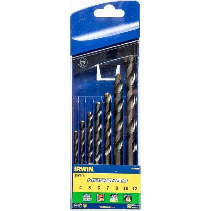 Irwin 7-Piece Carbide-Tipped Diamond Masonry Drill Bit Set (4,5,6,7,8,10,12 mm) with Cylindrical Shank - Model 10501893