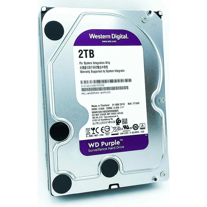 Western Digital Purple 2TB (WD20PURX) Σκληρός Δίσκος 3.5" SATA III 5400rpm 64MB Cache για Καταγραφικά