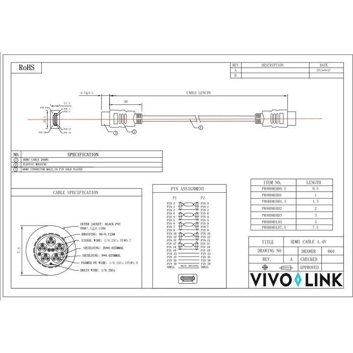 Vivolink HDMI Cable HDMI male to HDMI male 7.5 m Black PROHDMIHD7.5