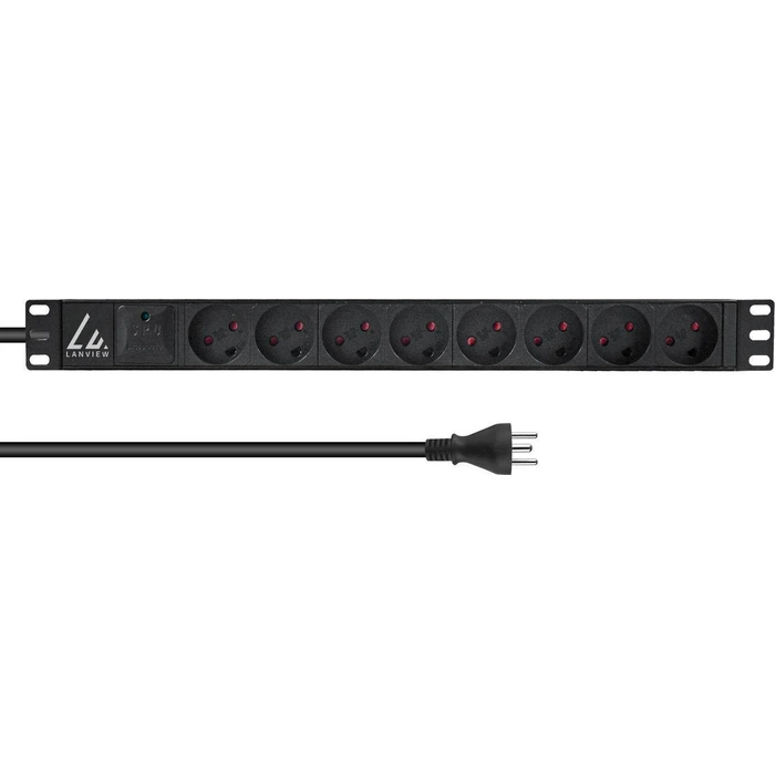 Lanview Rack Mount Power Strip LVR-2MDK-SPD-DK8, 19" 1U, 8 x Type K, 13A