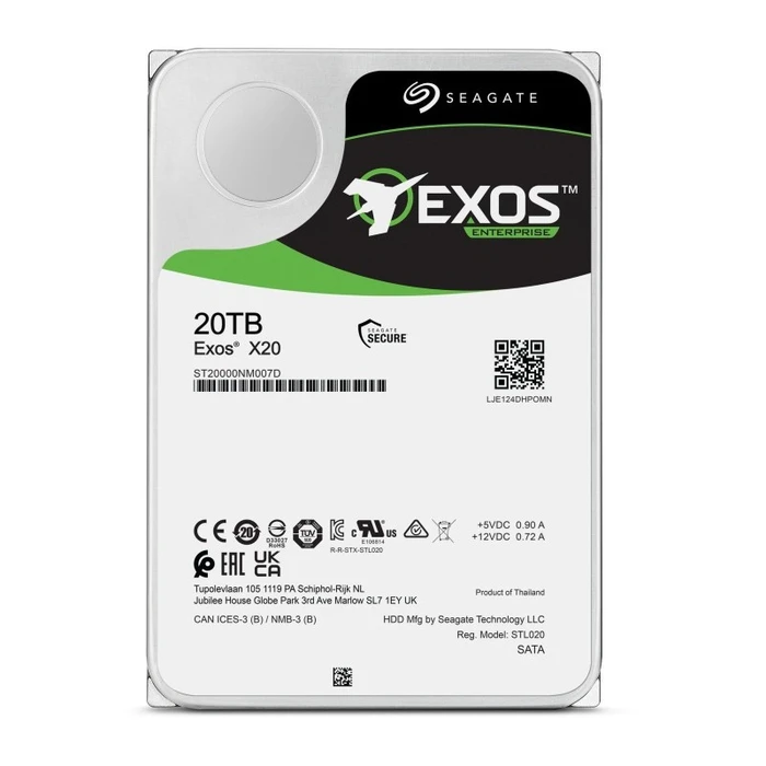 Seagate Exos X20 20TB 3.5" SATA III 7200 RPM 256MB Cache Internal HDD ST20000NM007D