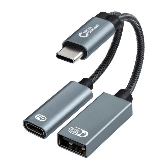 Microconnect Premium USB-C (female) to USB-C PD & USB-A 2.0 (female) Adapter - Silver