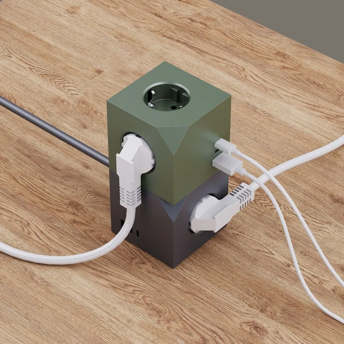 Microconnect PowerCube 3 θέσεων με 1x USB-A, 2x USB-C και καλώδιο 1.5m – Γκρι