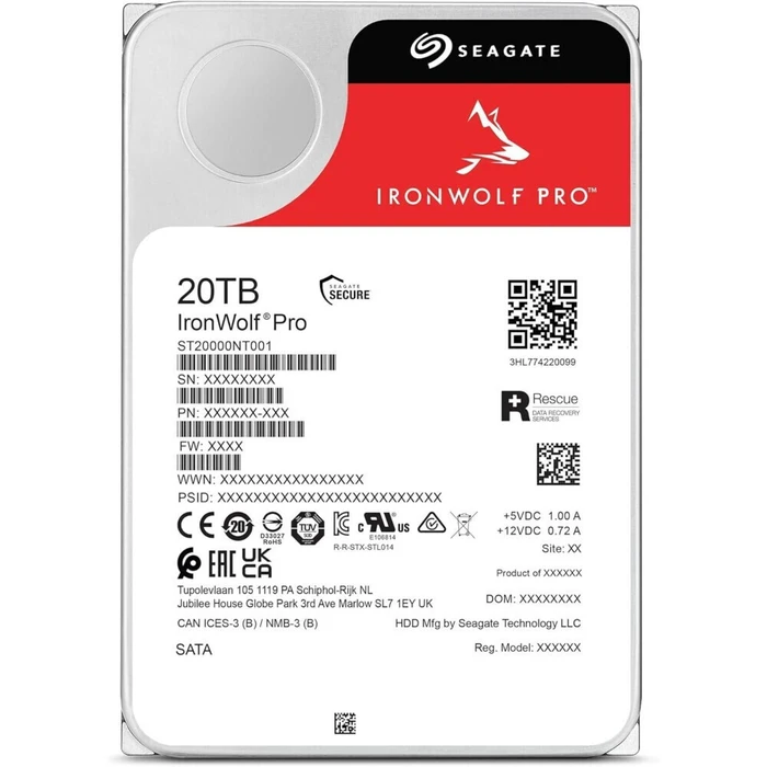 Seagate IronWolf Pro 20TB HDD Σκληρός Δίσκος 3.5" SATA III 7200rpm 256MB Cache για NAS - ST20000NT001