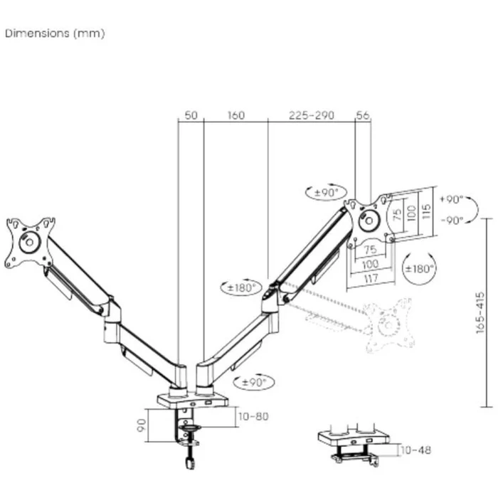 eSTUFF Βάση Γραφείου για 2 Οθόνες με Βραχίονα (GLB227012)