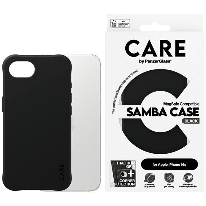 Θήκη PanzerGlass CARE Case Fashionable Samba με MagSafe για iPhone 16e/17e - Μαύρο