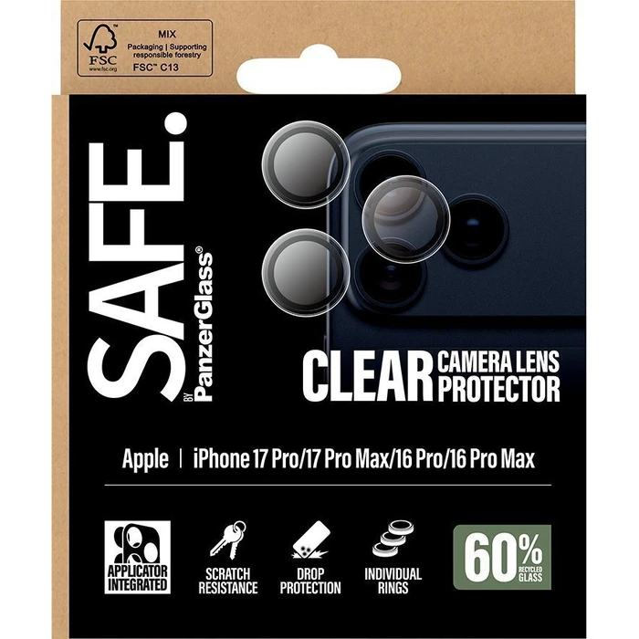 PanzerGlass Safe Προστασία Κάμερας Tempered Glass Διάφανο για iPhone 17 Pro, 17 Pro Max, 16 Pro, 16 Pro Max (SA74645)