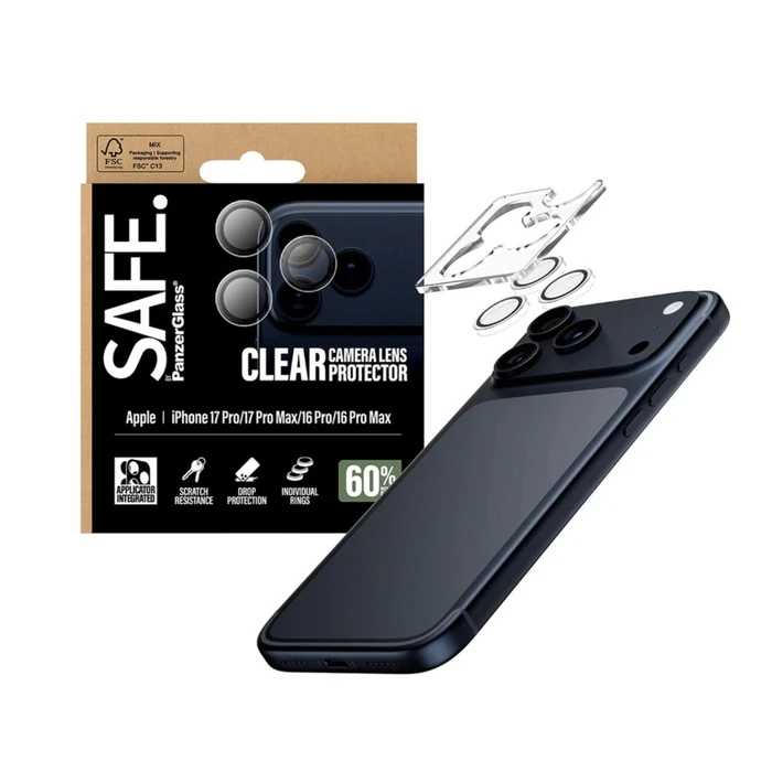 PanzerGlass Safe Προστασία Κάμερας Tempered Glass Διάφανο για iPhone 17 Pro, 17 Pro Max, 16 Pro, 16 Pro Max (SA74645)