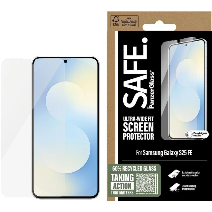 PanzerGlass SAFE Screen Protector for Samsung Galaxy S25 FE - Ultra‑Wide Fit