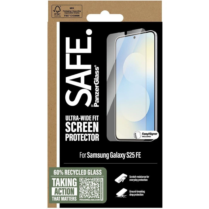 PanzerGlass SAFE Screen Protector for Samsung Galaxy S25 FE - Ultra‑Wide Fit