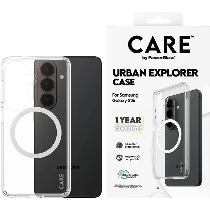 PanzerGlass CARE Urban Explorer Case — Clear with White Qi for Galaxy S26