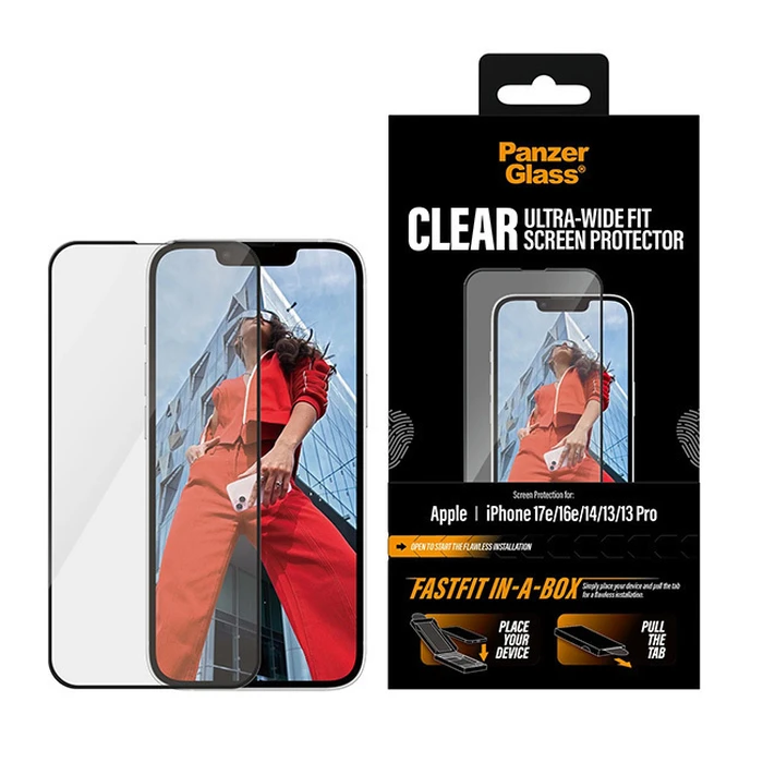 PanzerGlass Tempered Glass Screen Protector for iPhone 17e/16e/14/13/13 Pro - Ultra-Wide Fit with FASTFIT IN-A-BOX (PG65668)