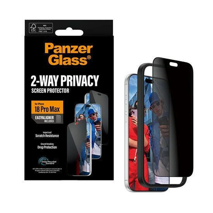 PanzerGlass 2‑Way Privacy Screen Protector for Apple iPhone 18 Pro Max (Ultra‑Wide Fit) with EasyAligner
