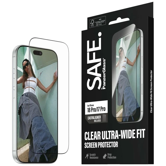 SAFE by PanzerGlass Screen Protector for Apple iPhone 18 Pro / 17 Pro - Ultra-Wide Fit with EasyAligner