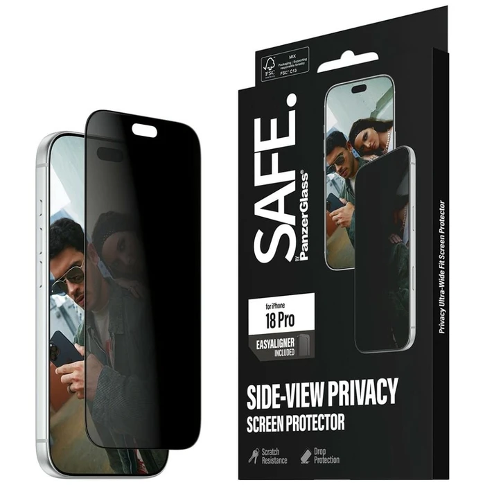 SAFE by PanzerGlass 2-way Privacy Screen Protector for Apple iPhone 18 Pro — Ultra‑Wide Fit with EasyAligner