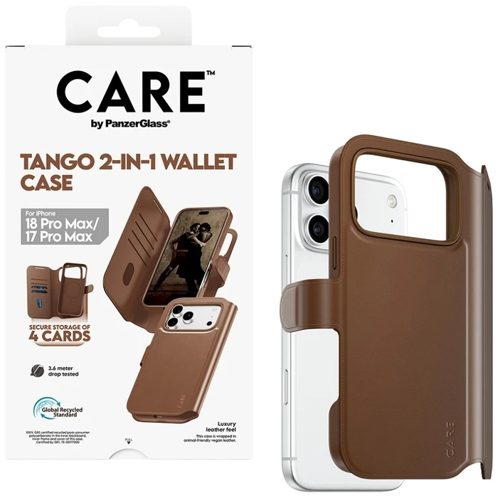 Θήκη CARE by PanzerGlass Tango 2‑in‑1 Wallet Καφέ με MagSafe για iPhone 18 Pro Max / 17 Pro Max