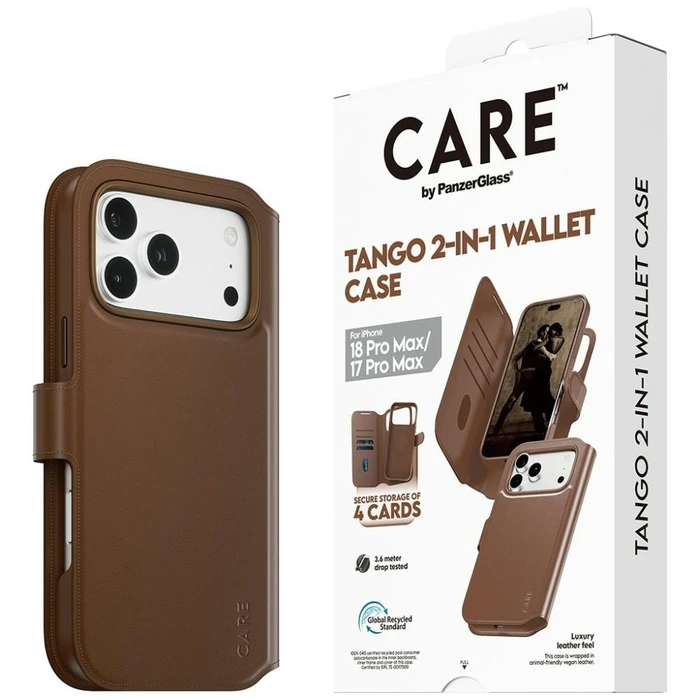 Θήκη CARE by PanzerGlass Tango 2‑in‑1 Wallet Καφέ με MagSafe για iPhone 18 Pro Max / 17 Pro Max