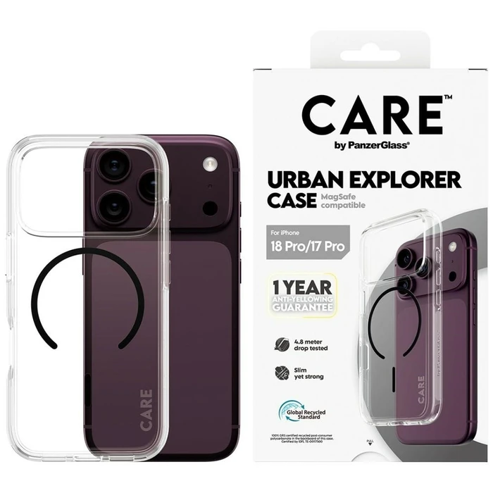 CARE by PanzerGlass Urban Explorer Case Transparent with Black MagSafe for iPhone 17 Pro / iPhone 18 Pro