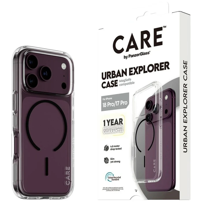 CARE by PanzerGlass Urban Explorer Case Transparent with Black MagSafe for iPhone 17 Pro / iPhone 18 Pro