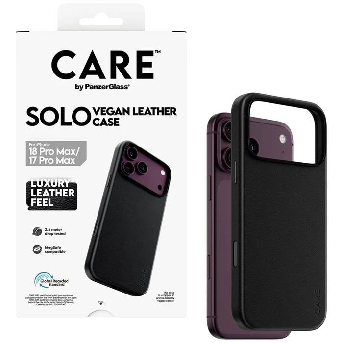 CARE by PanzerGlass Solo Vegan Leather Case Black with MagSafe for iPhone 17 Pro Max