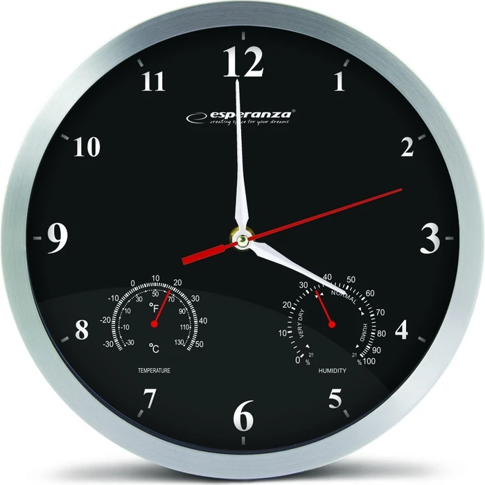 Esperanza Washington Silent Wall Clock Plastic Black Ø30cm EHC008K