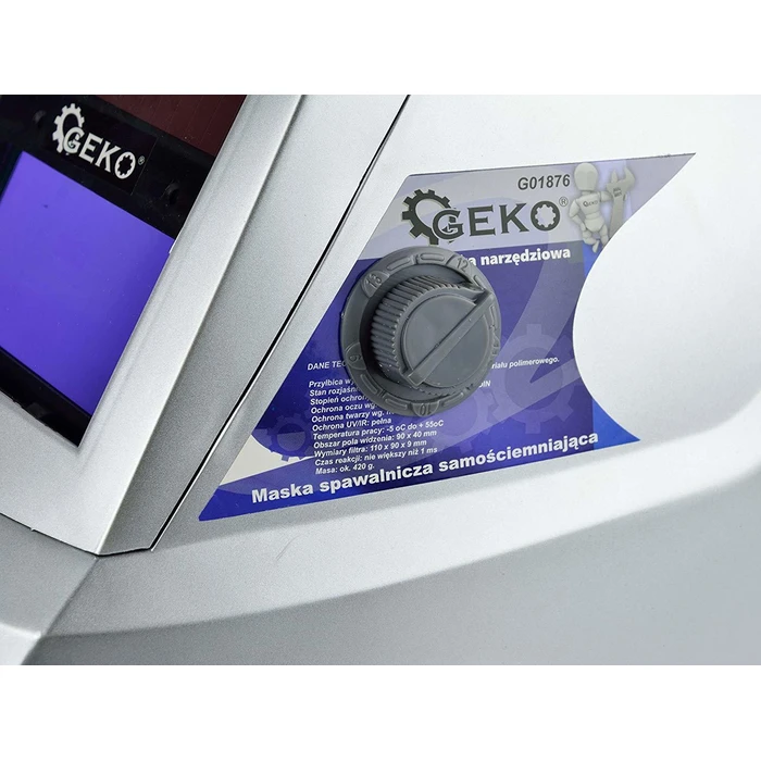Geko G01876 Electronic Auto-Darkening Welding Helmet, Viewing Area 92.5 x 42.5 mm, Silver