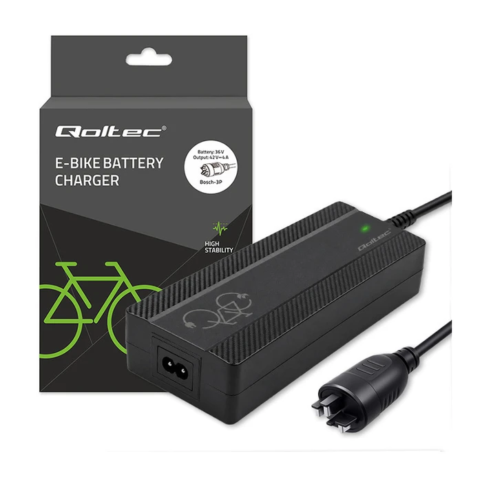 Qoltec Fast Charger for Electric Bicycles & Scooters 36V / 42V 4A (Bosch Plug) with Power Cable