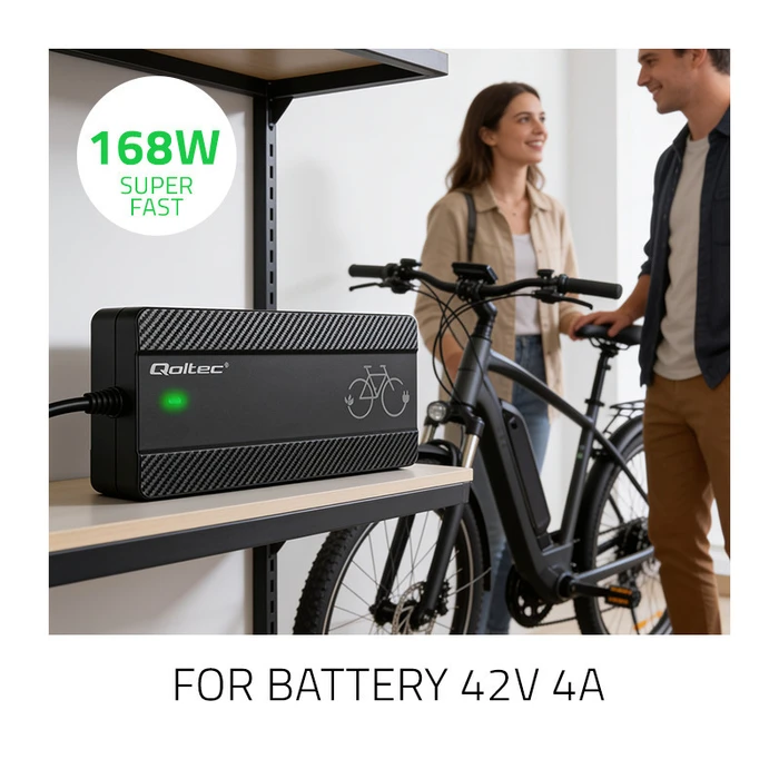Qoltec Fast Charger for Electric Bicycles & Scooters 36V / 42V 4A (Bosch Plug) with Power Cable