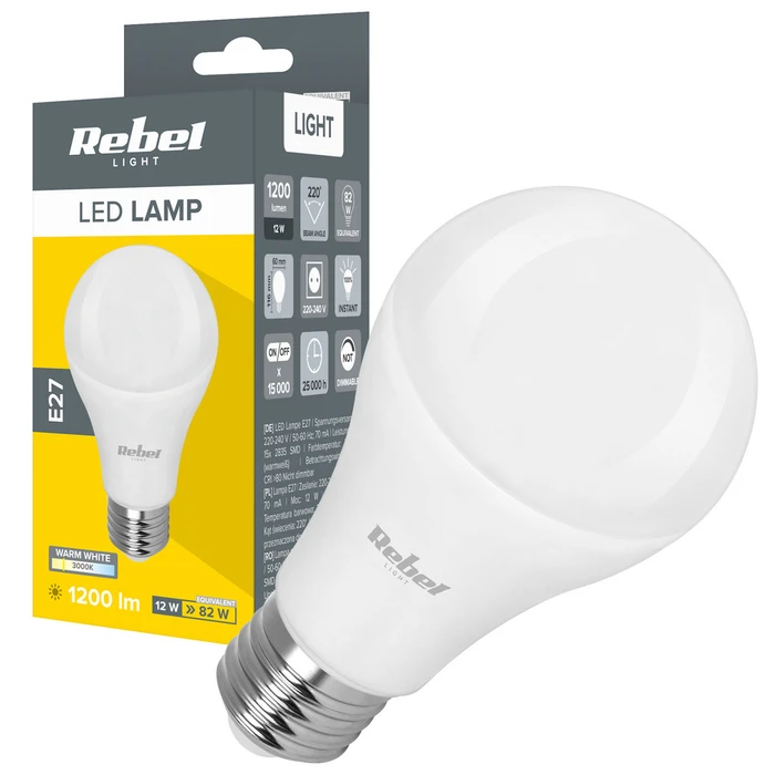 Rebel Λάμπα LED E27 A60 12W 3000K