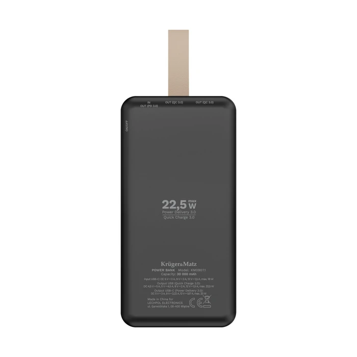 Kruger&Matz Power Bank 30000mAh 22.5W με 2x USB-A και 1x USB-C PD QC 3.0