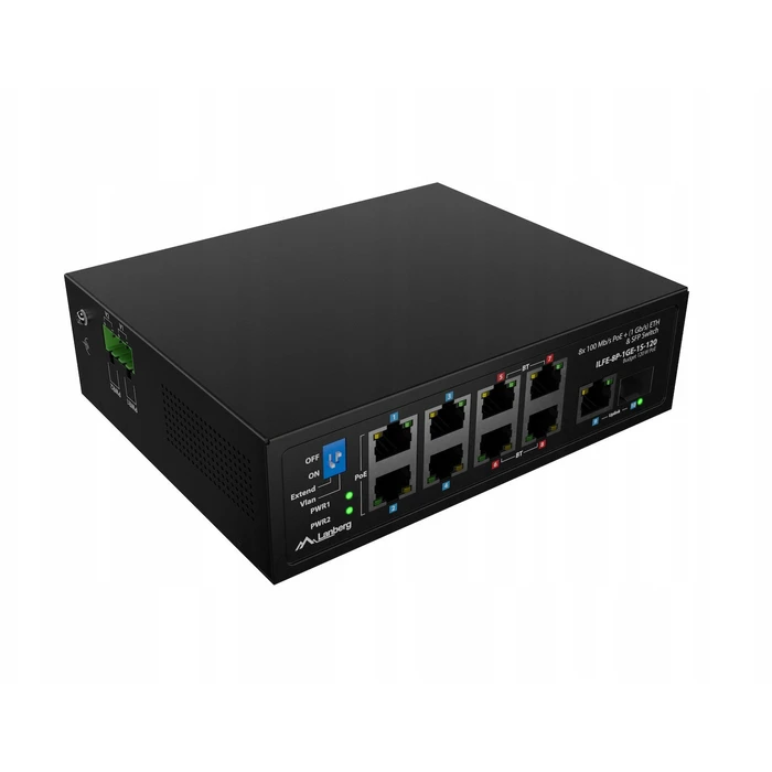 LANBERG Unmanaged PoE Switch 8 θυρών (4x802.3bt, 4x802.3at) με SFP/RJ45, τοποθέτηση DIN - ILFE-8P-1GE-1S-120