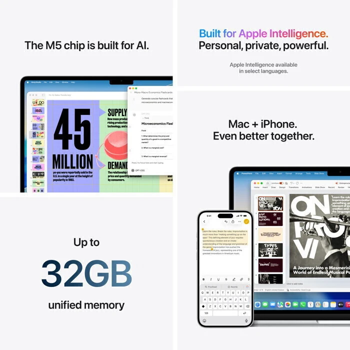 Apple MacBook Air 13.6" (M5 10‑Core / 16GB / 512GB SSD / 8‑Core GPU) Midnight με Φορτιστή 70W, International English Keyboard