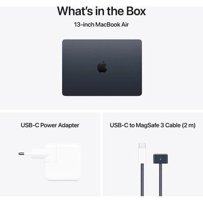 Apple MacBook Air 13.6" (M5 10‑Core / 16GB / 512GB SSD / 8‑Core GPU) Midnight με Φορτιστή 70W, International English Keyboard