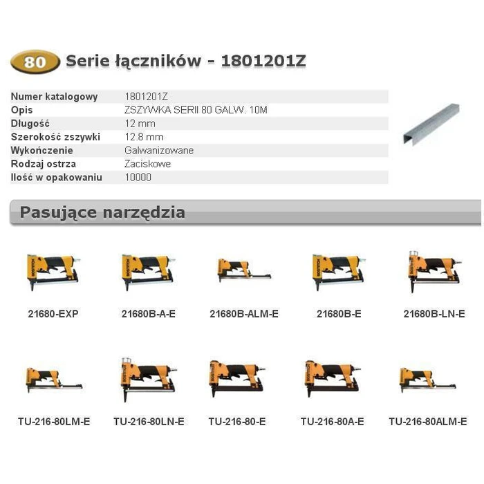 Bostitch Staples Series 80, 12 mm leg, 12.8 mm crown, galvanized - 10,000 pcs (Model 1801201Z)
