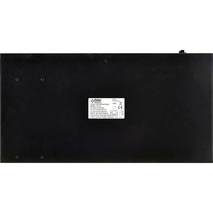 Pulsar CCTV Network Switch SF116 (16-Port Managed PoE Switch, 16x 10/100 PoE + 2x Gigabit + 2x SFP, 1U Rackmount, Black)