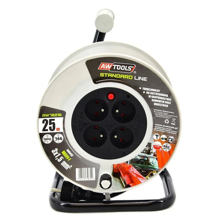 AWTools Μπαλαντέζα Καρούλι 1 Θέσης 25m 3x1.5mm² με Γείωση AW70216