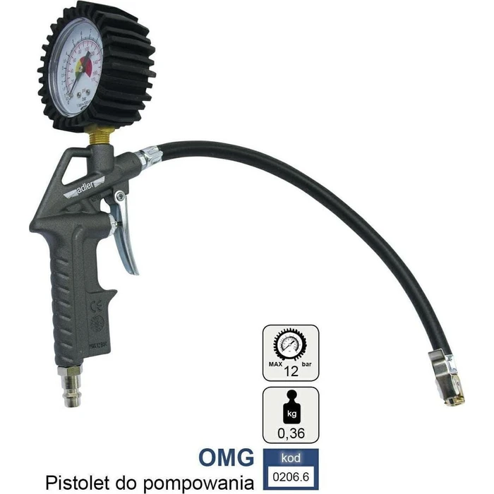 Adler 206.6 Air Inflator Gauge (Inflation Gun) - Max Pressure 20 bar