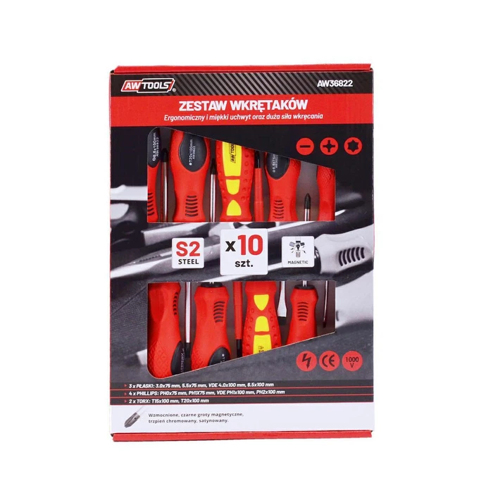 AWTools Σετ 10 Κατσαβίδια AW30803 (PH0/PH1/PH2, T15/T20)