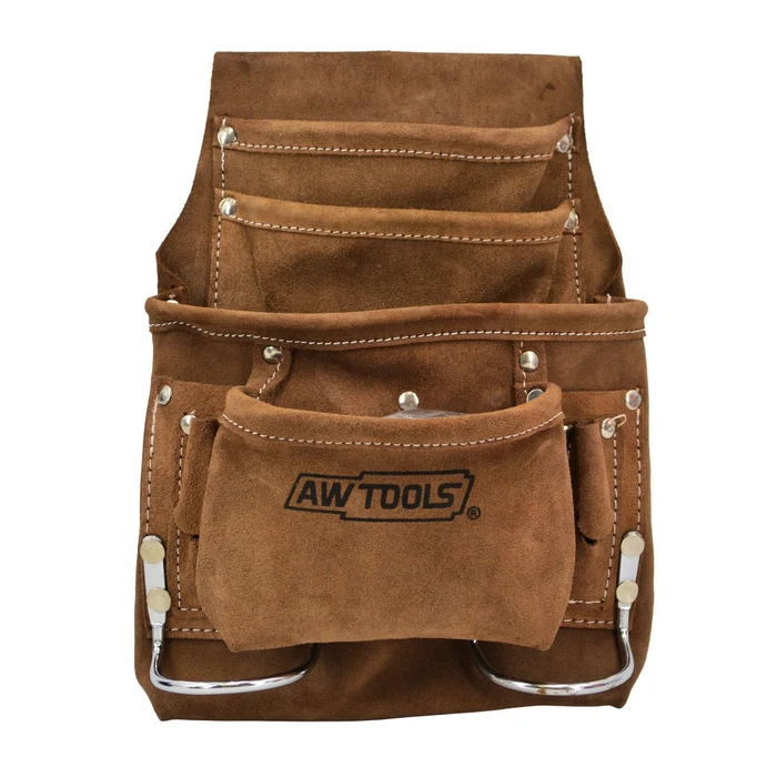 AWTools Fitter Pocket AW30603 - Leather Belt Tool Pouch, Brown, 10 Pockets