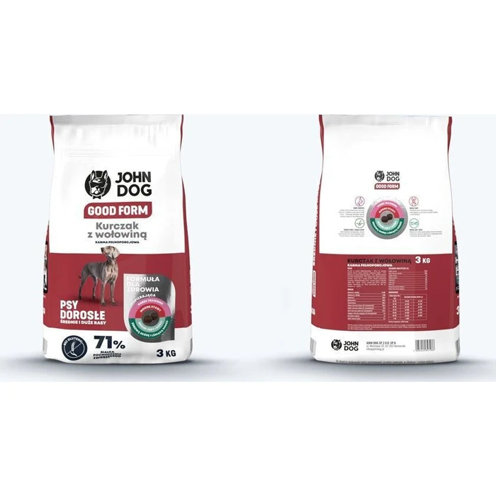 John Dog Good Form 3kg Dry Food for Adult Medium & Large Breed Dogs with Chicken and Beef