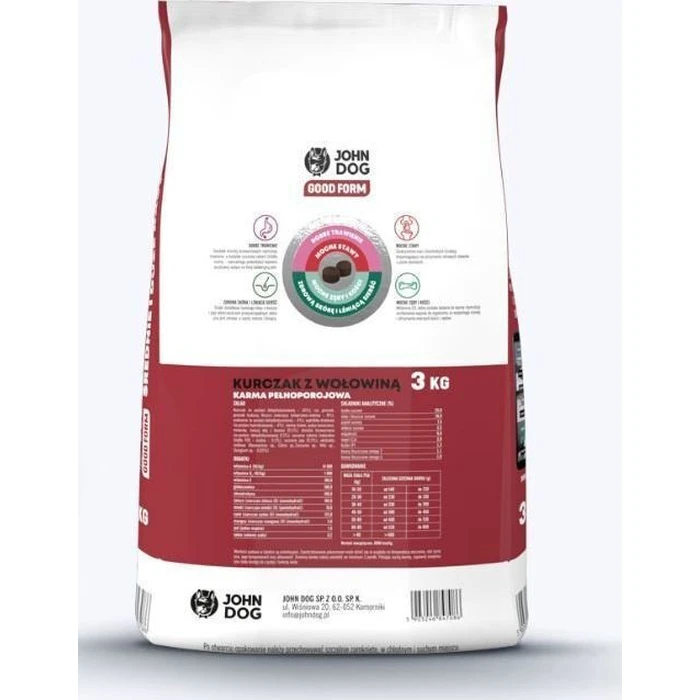John Dog Good Form 3kg Dry Food for Adult Medium & Large Breed Dogs with Chicken and Beef