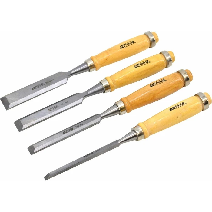 AWTools Chisel Set 4 pcs (6, 12, 18, 24 mm) Wooden Handle AW32903