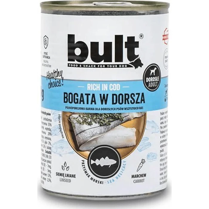 Bult Wet Dog Food Can with Cod, Gluten Free, 800 g