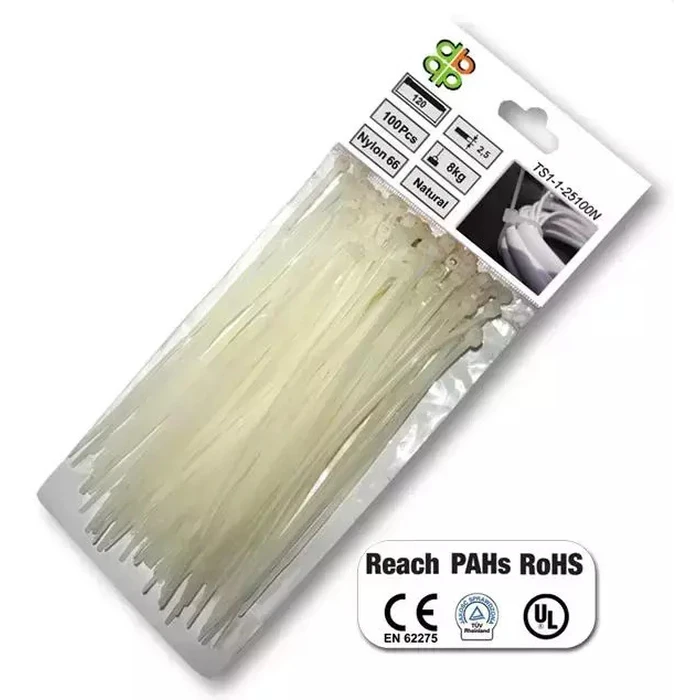 Bradas Plastic Cable Ties (White) 2.5 x 80 mm, 100 pcs - TS1125080N