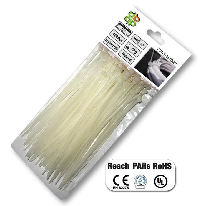Plastic Cable Ties (Zip Ties) White 2.5 x 150 mm, 100 pcs - Bradas TS1125150N