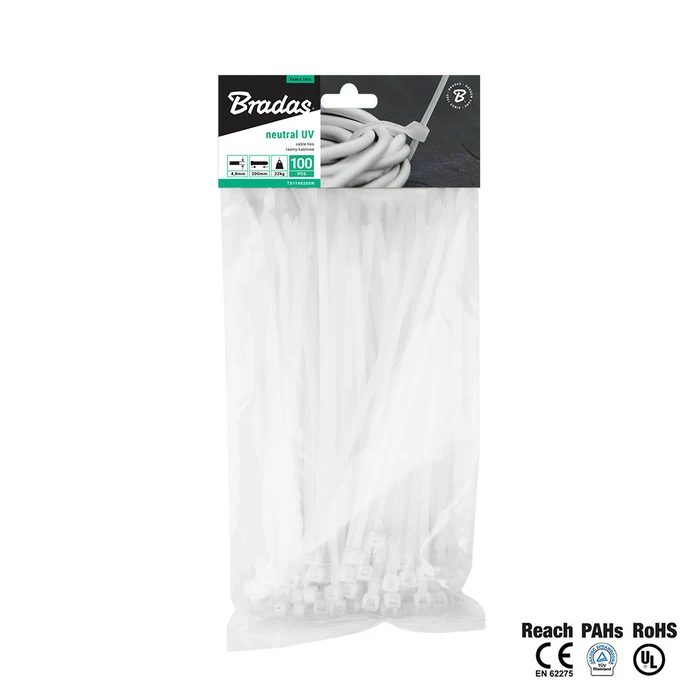 Cable Ties 2.5 x 200 mm Neutral, 100 pcs — Bradas (TS1125200N)